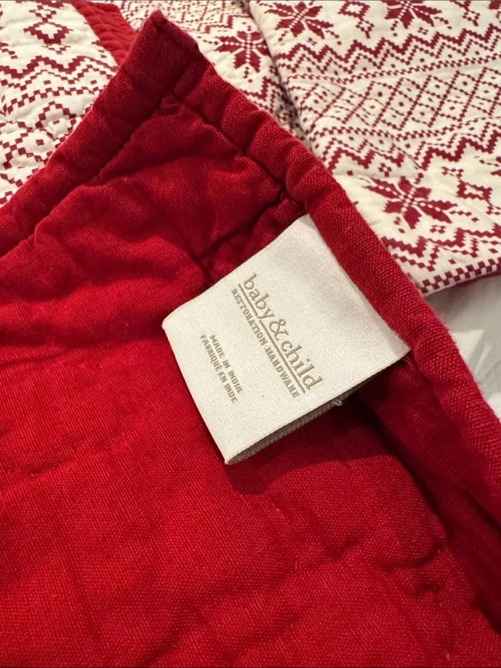 Restoration Hardware Red and Cream Festive Quilted Throw
